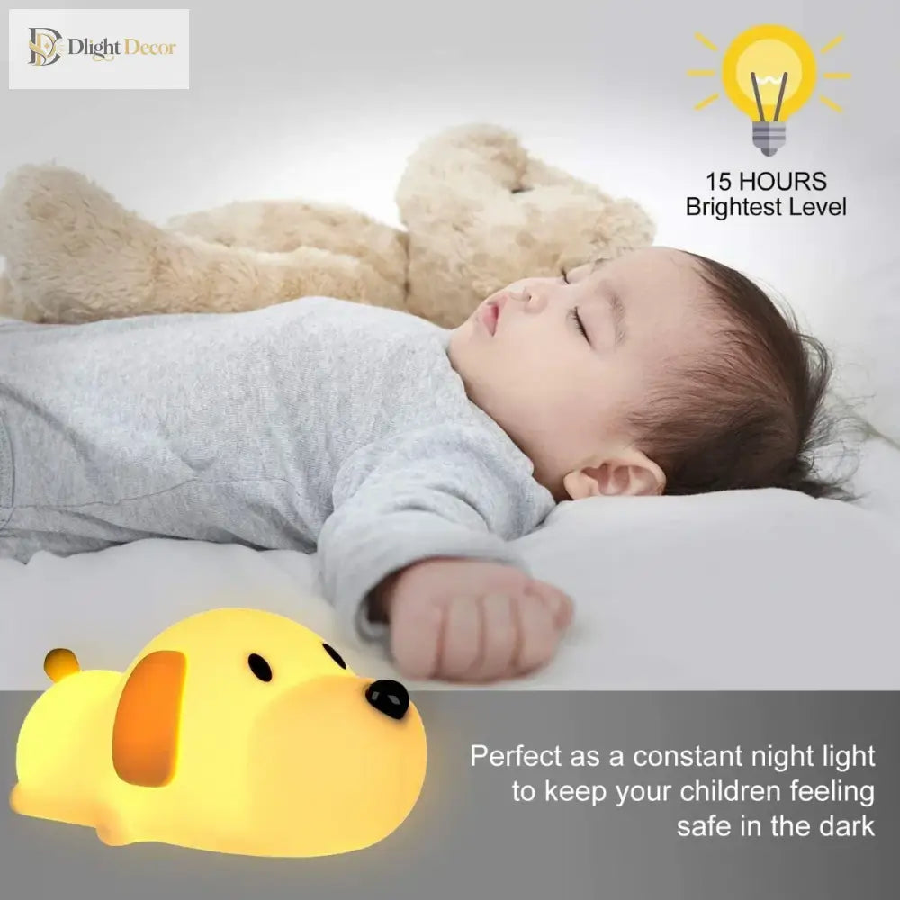 Lumibubs Sleepy Puppy Night Light, Touch Sensor Rechargeable Silicone Dog Lamp for Kids - Papa Puppy - Night Light