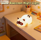 Lumibubs Sleepy Raccoon Night Light, 3-Level Touch Dimmable Rechargeable Silicone Lamp - WHITE / United States