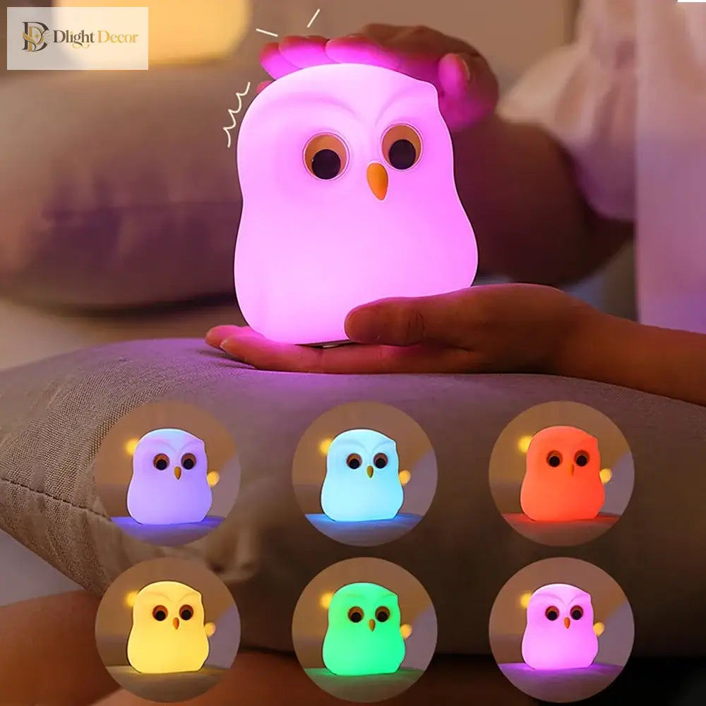 Lumibubs Wise Owl Night Light, RGB Colour Changing Touch Rechargeable Silicone Kids Lamp - Table Lamp