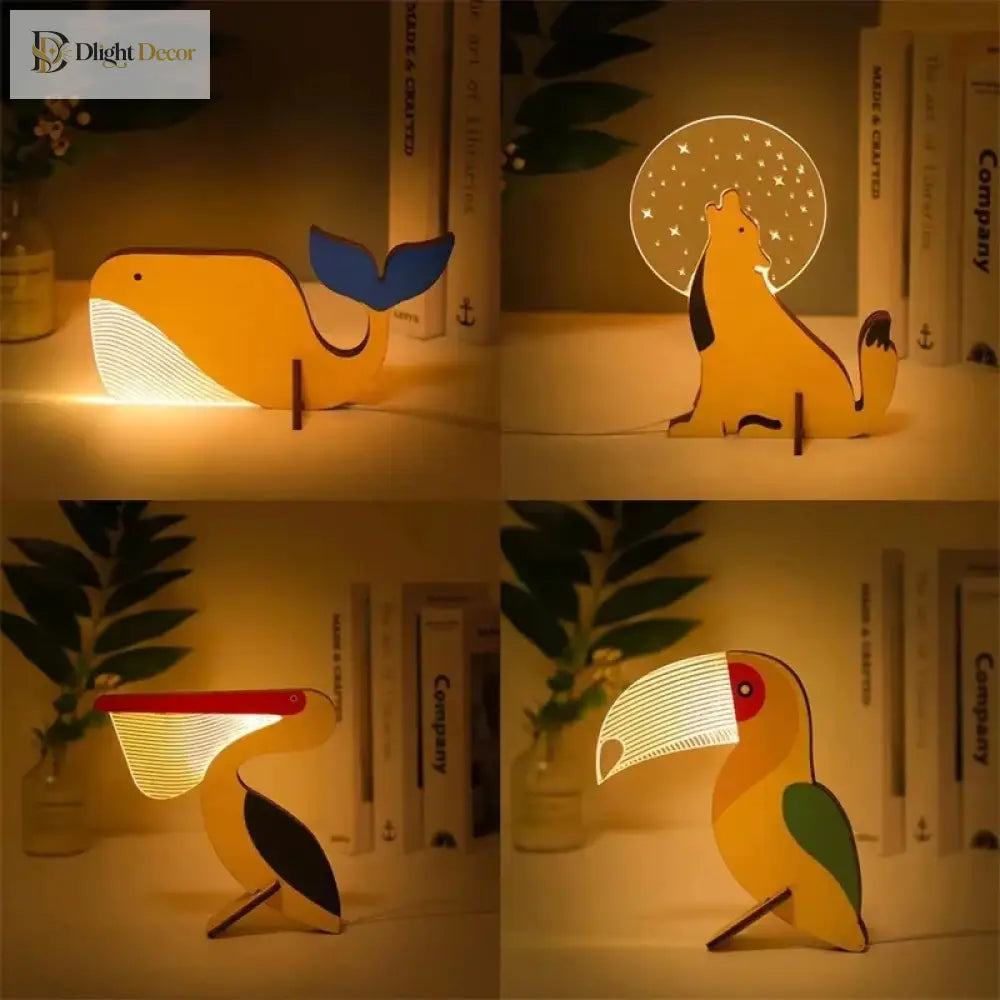 Lumibubs Wooden Animal Glow Lamp, Laser Cut LED Night Light for Kids Bedroom & Home Decor - Table Lamp