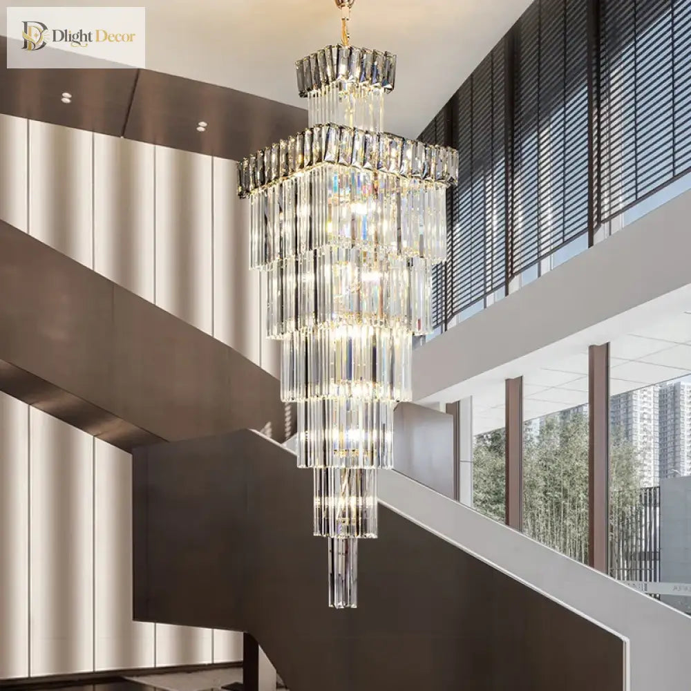 Luxurious Crystal Clear Pendant Light - Artistic Chandelier For Elegant Living Rooms And Staircases