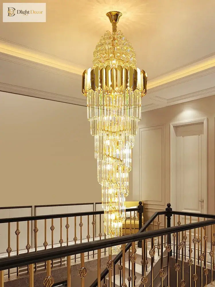 Luxurious Interior Hall Stairwell Golden Chandelier - Modern Elegance With Clean Crystal Ball