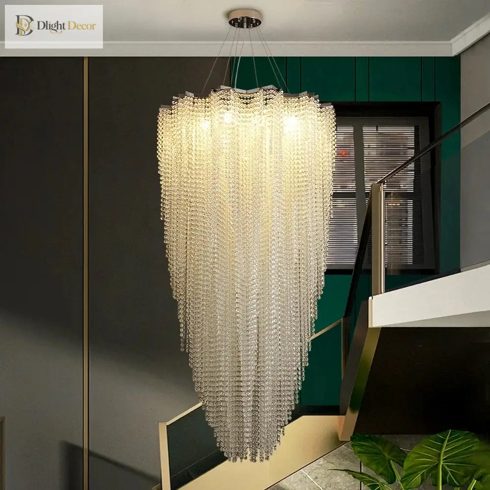 Luxurious Modern Crystal Chain Chandelier - A Dazzling Dining Room Centerpiece With Rectangle