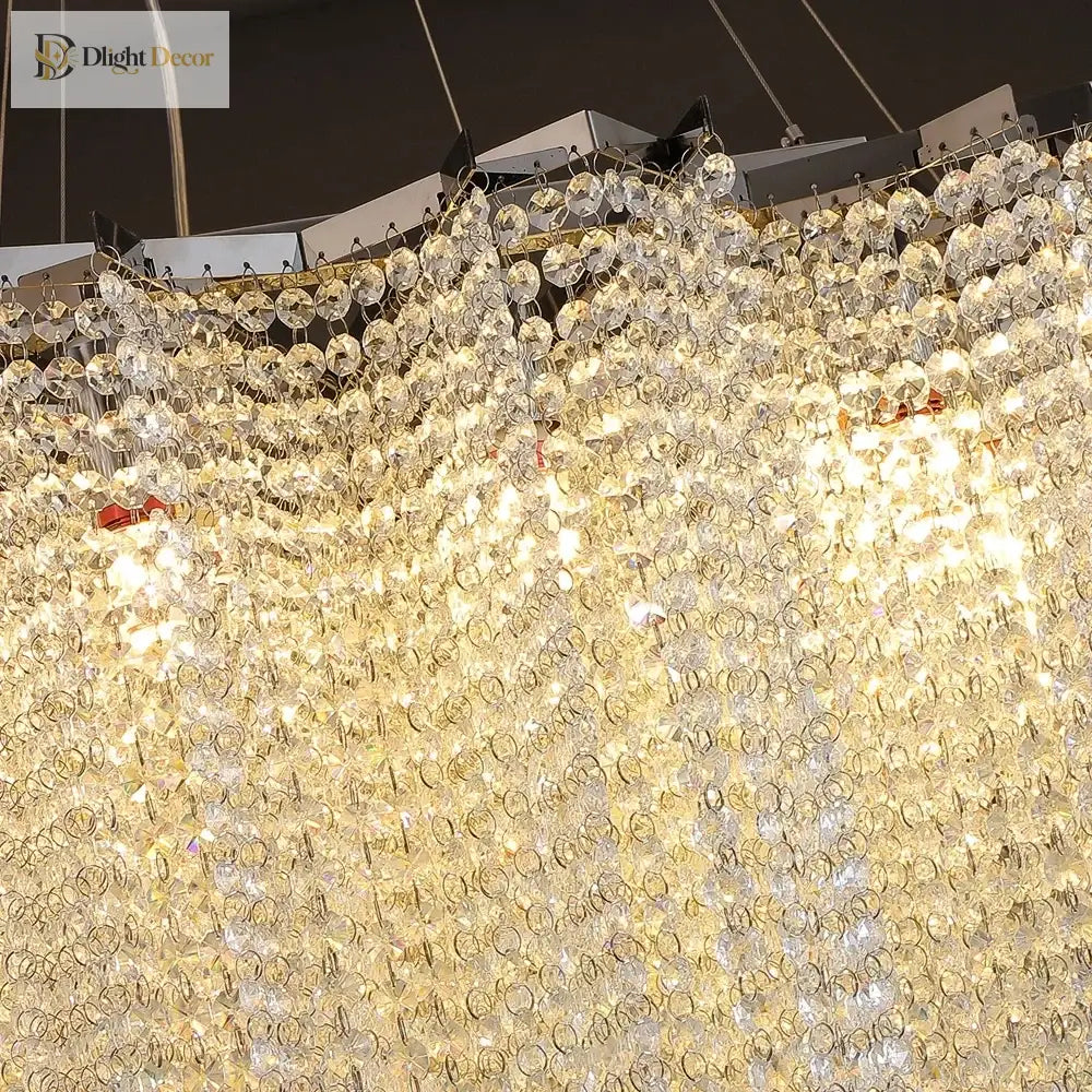 Luxurious Modern Crystal Chain Chandelier - A Dazzling Dining Room Centerpiece With Rectangle