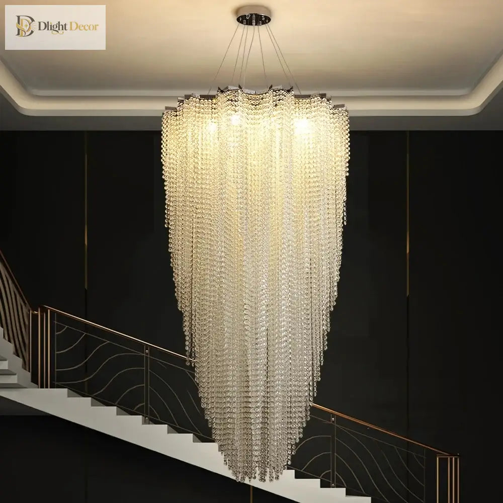 Luxurious Modern Crystal Chain Chandelier - A Dazzling Dining Room Centerpiece With Rectangle