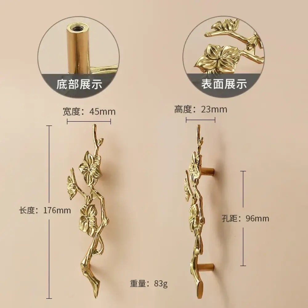Luxury Brass Flower and Leaf Cabinet Handles – Chinese-Style Decorative Pulls for Wardrobes and Drawers 13-to left / 1