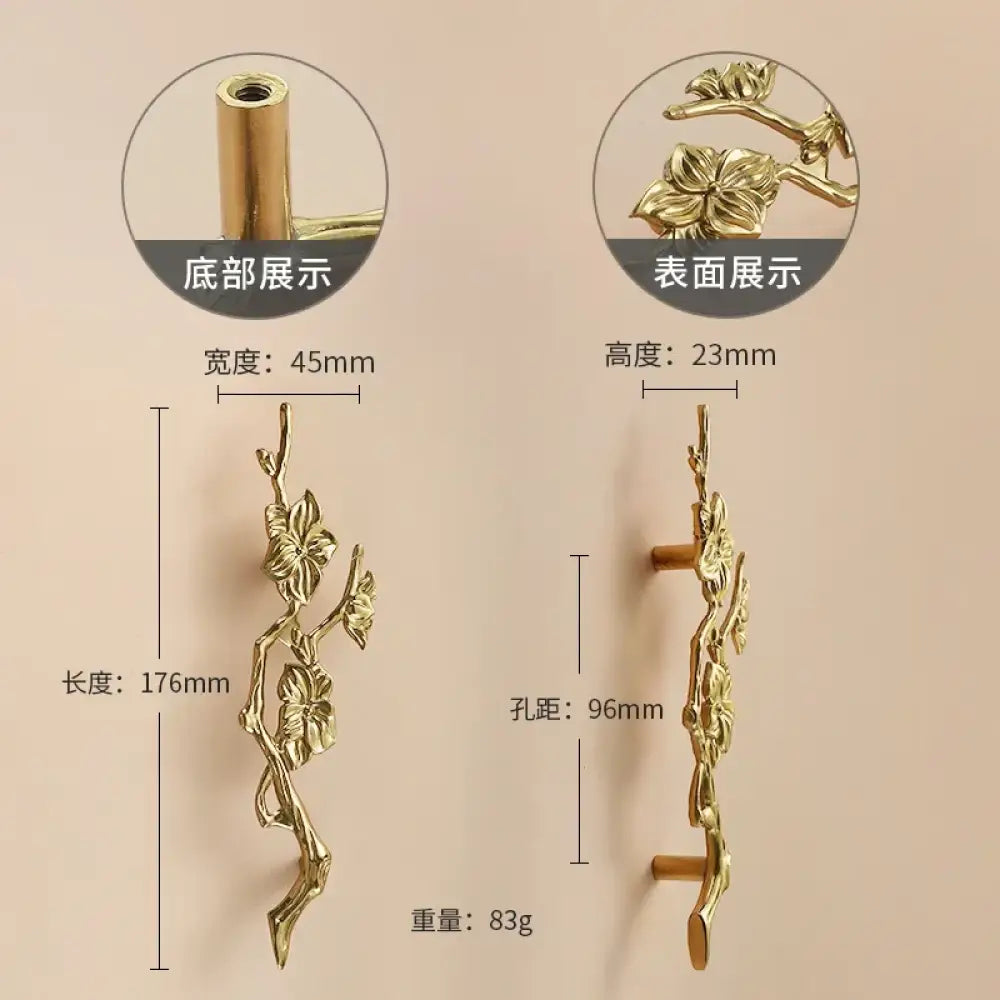 Luxury Brass Flower and Leaf Cabinet Handles – Chinese-Style Decorative Pulls for Wardrobes and Drawers 13-to right / 1