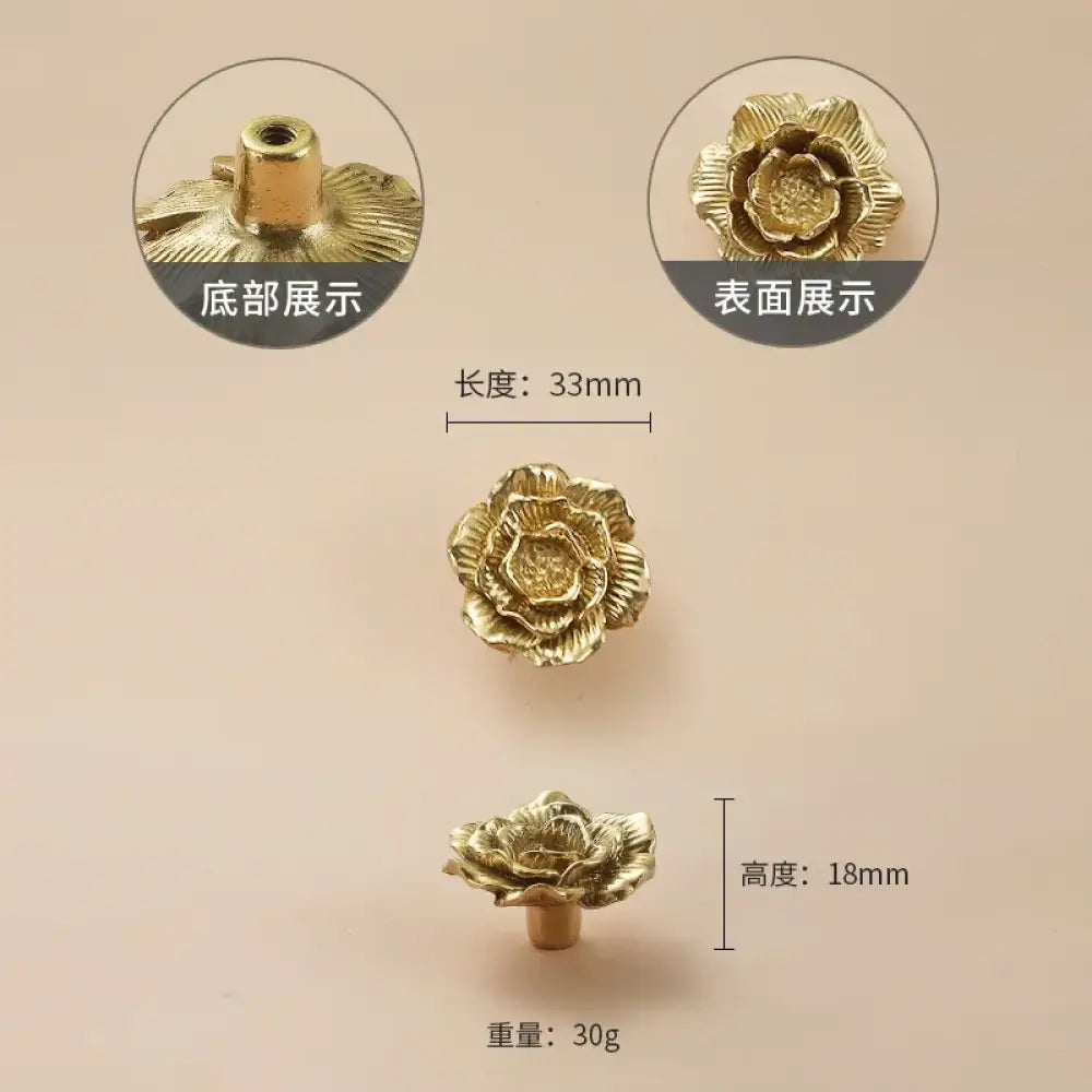 Luxury Brass Flower and Leaf Cabinet Handles – Chinese-Style Decorative Pulls for Wardrobes and Drawers 6-small / 1