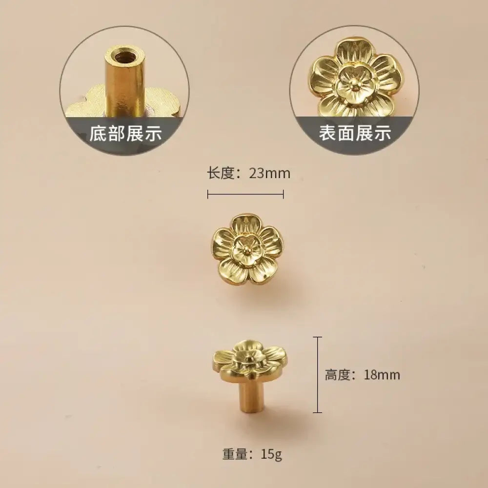 Luxury Brass Flower and Leaf Cabinet Handles – Chinese-Style Decorative Pulls for Wardrobes and Drawers 7-small / 1