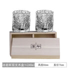 Two hammered crystal rocks glasses with wooden gift box and inner tray.