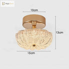 Gold flush-mount crystal acrylic ceiling light with 10cm wide, 15cm, 13cm height