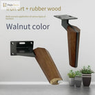 Walnut color furniture leg with black square mounting plate and angled iron bracket