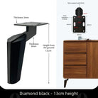 Wrought iron sofa legs, dark black diamond style, 13cm height, 8mm thick support