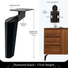 Black furniture leg with square metal mounting plate and thick curved iron support