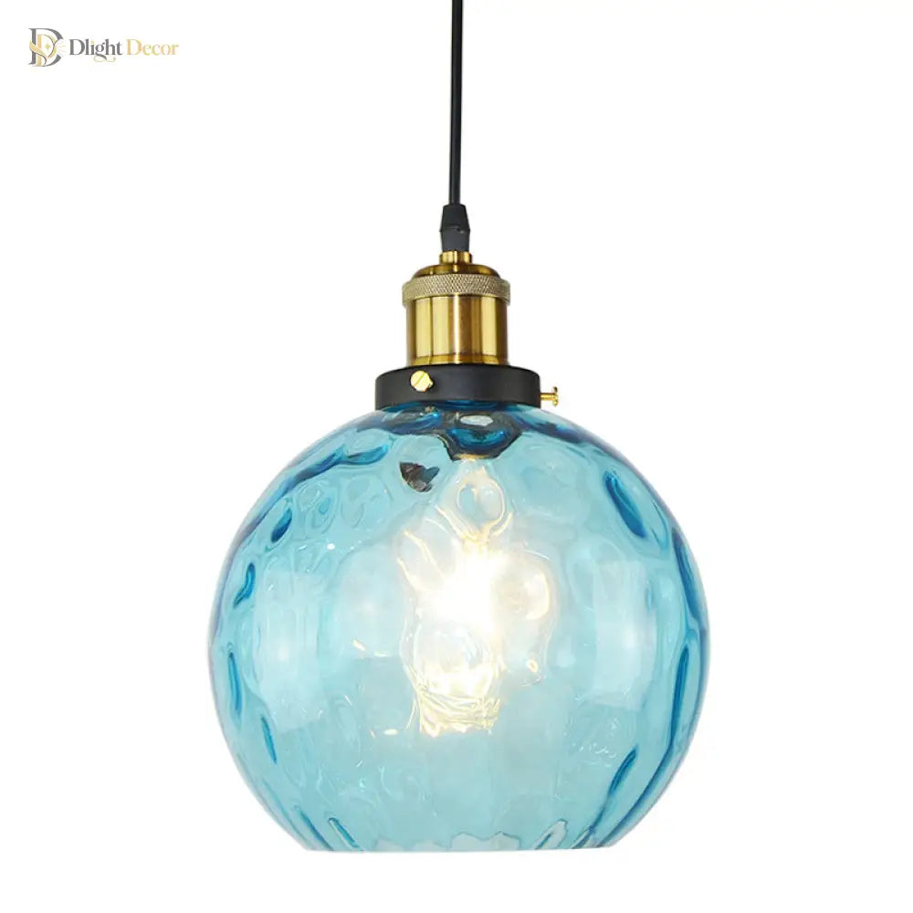 Lyla Industrial Pendant: Blue Glass & Vintage Charm