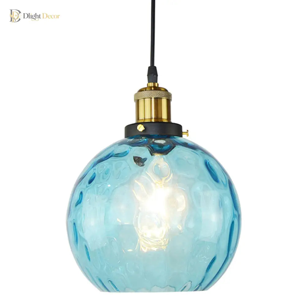 Lyla Industrial Pendant: Blue Glass & Vintage Charm