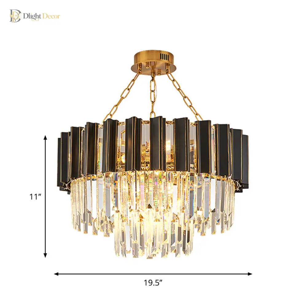 Maria Enchanting Ensemble: Modern Black Chandelier With Crystal Prisms