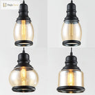 Meredith - Multi - Pendant Industrial Ceiling Light With Amber Glass Shades
