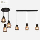 Meredith - Multi - Pendant Industrial Ceiling Light With Amber Glass Shades