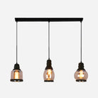 Meredith - Multi - Pendant Industrial Ceiling Light With Amber Glass Shades / Linear