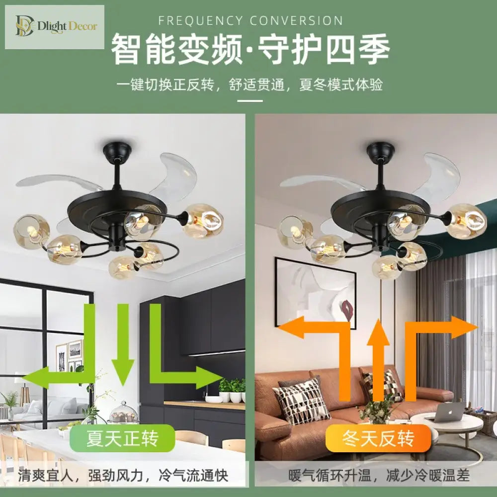 New Invisible Fan Light - Minimalist Living Room Ceiling With Glass Lampshades And Remote Control