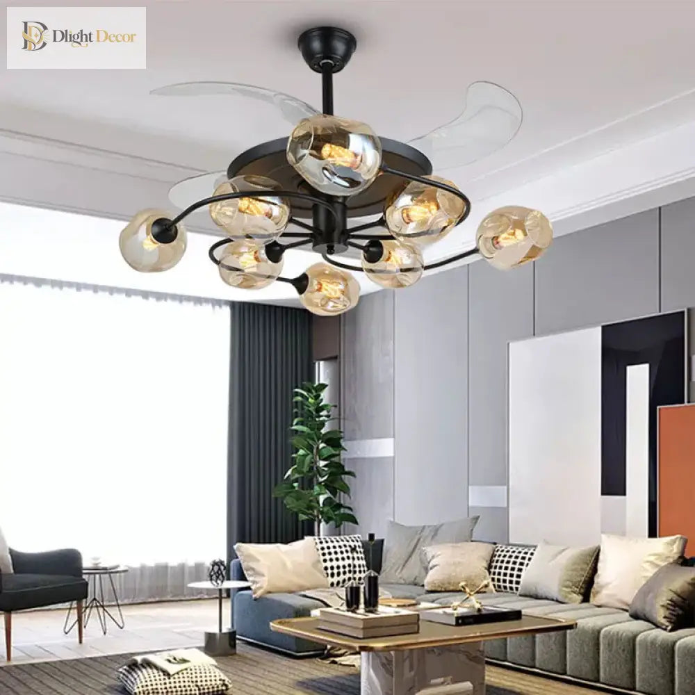 New Invisible Fan Light - Minimalist Living Room Ceiling With Glass Lampshades And Remote Control