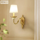 White And Brass Fabric Wall Mounted Light - Minimalist Tapered Sconce Wall Light