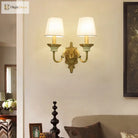 White And Brass Fabric Wall Mounted Light - Minimalist Tapered Sconce Wall Light
