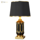 Ceramic LED desk lamp with black shade and dark gold honeycomb ceramic base