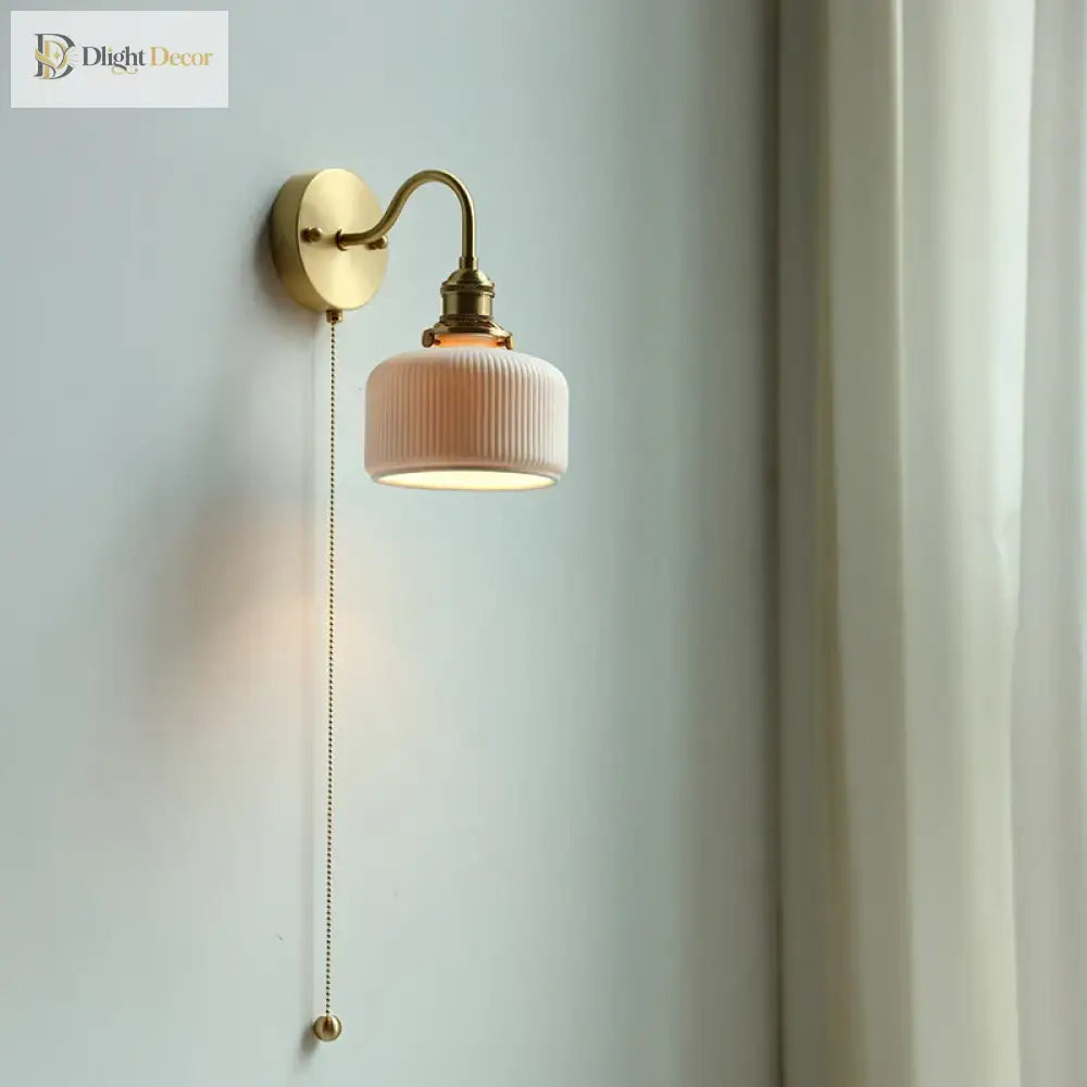 Modern Ceramic Wall Lamp With Pull Chain Switch - Stylish Lighting For Bathrooms Mirrors And