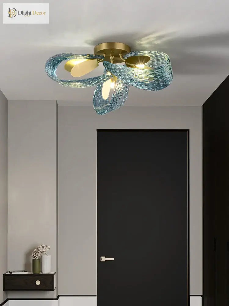 Modern Glass Decorative Ceiling Lights - Light Luxury Design In Yellow Copper And Blue For Bedrooms