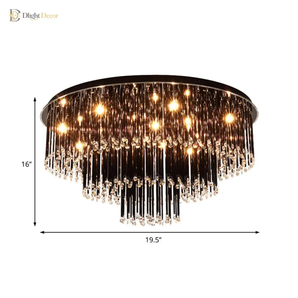 Modern Black Crystal Flush Mount Chandelier Tiered Design 8/10 Bulbs For Bedroom Chandelier