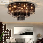 Modern Black Crystal Flush Mount Chandelier Tiered Design 8/10 Bulbs For Bedroom Chandelier
