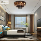 Modern Black Crystal Flush Mount Chandelier Tiered Design 8/10 Bulbs For Bedroom Chandelier
