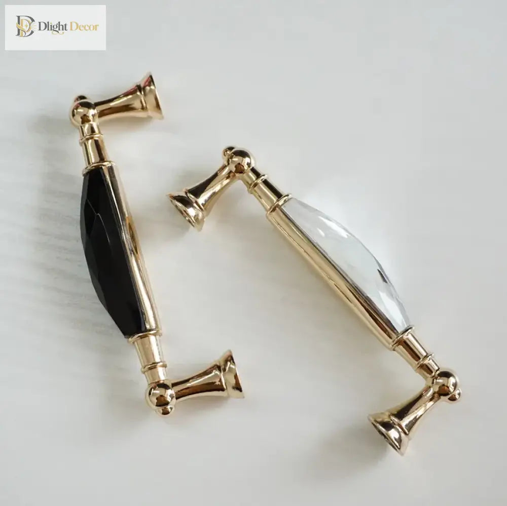 Modern Crystal Glass Drawer Handles – Gold and Black Cabinet Pulls for Dressers and Cupboards (96mm/128mm) Handles