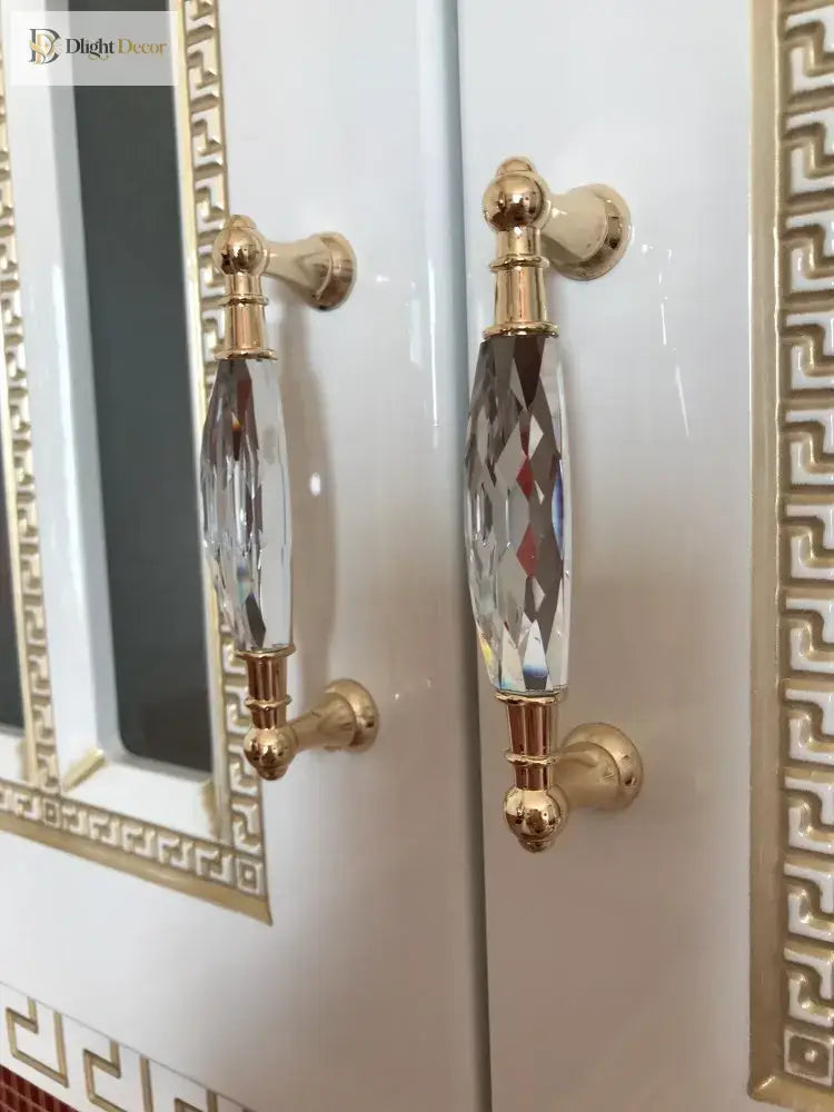 Modern Crystal Glass Drawer Handles – Gold and Black Cabinet Pulls for Dressers and Cupboards (96mm/128mm) Handles