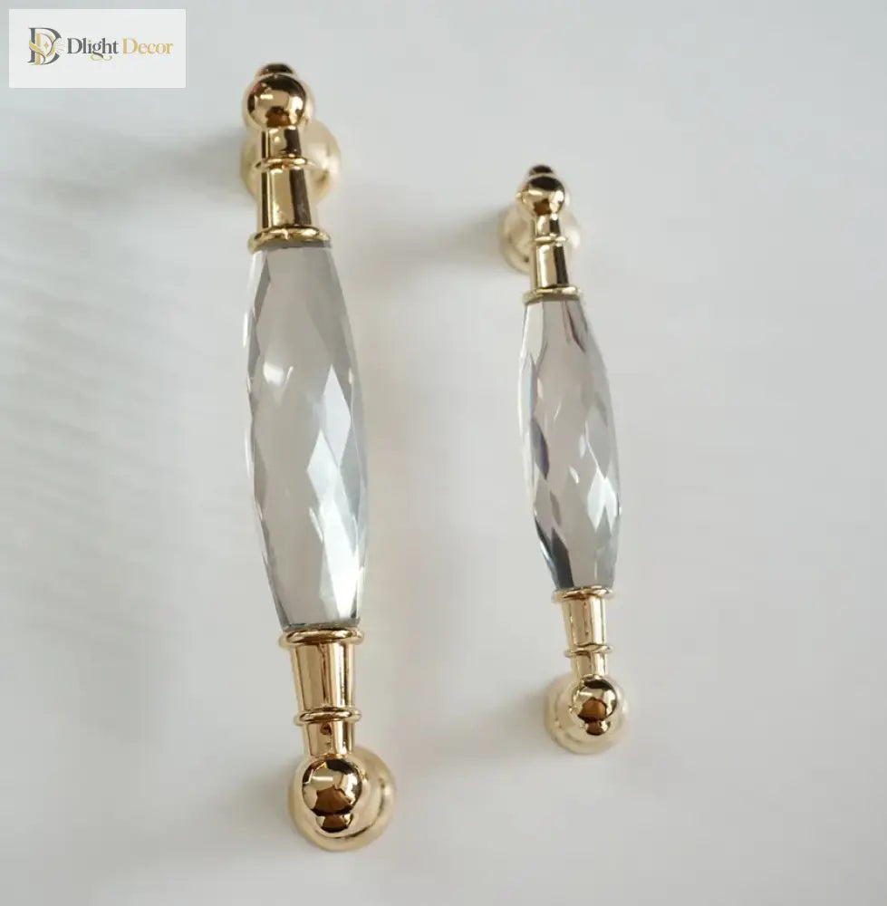 Modern Crystal Glass Drawer Handles – Gold and Black Cabinet Pulls for Dressers and Cupboards (96mm/128mm) Handles