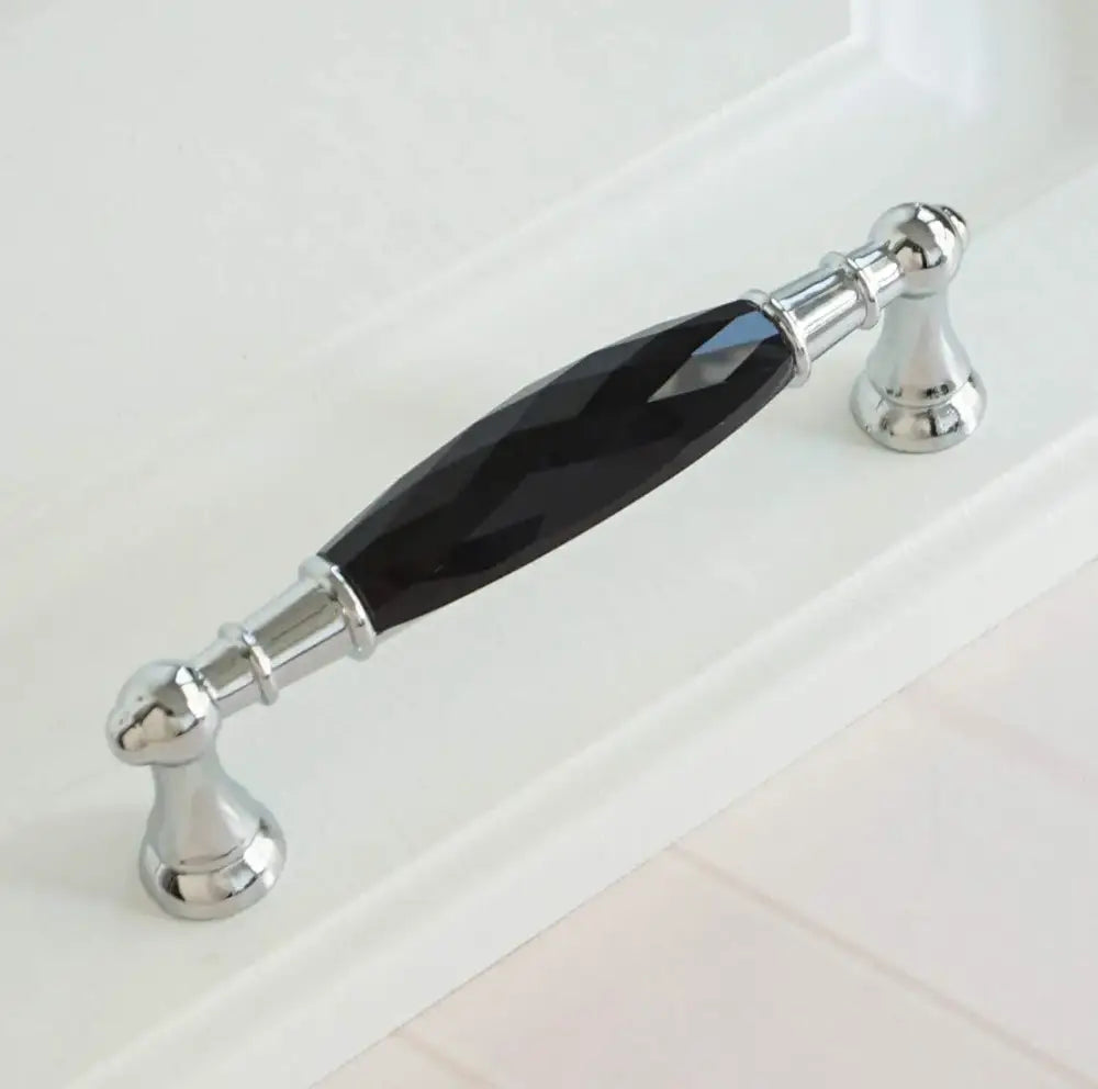 Modern Crystal Glass Drawer Handles – Gold and Black Cabinet Pulls for Dressers and Cupboards (96mm/128mm) Silver