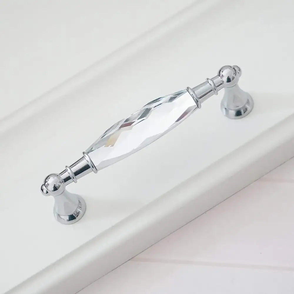 Modern Crystal Glass Drawer Handles – Gold and Black Cabinet Pulls for Dressers and Cupboards (96mm/128mm) Silver