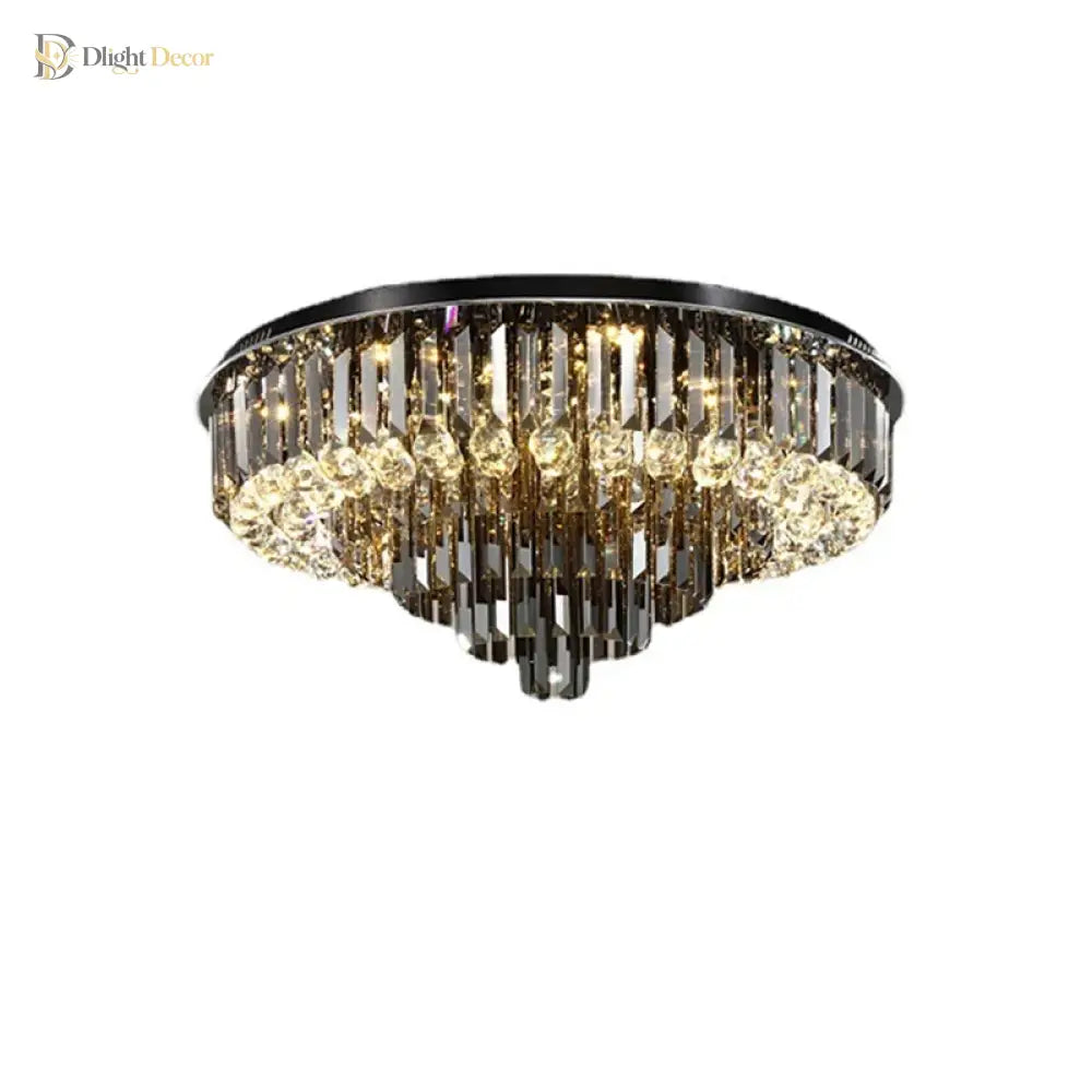 Modern Led Crystal Ceiling Chandelier - Creative Home Decor Lamp In Round Luxury Design (Black Gold