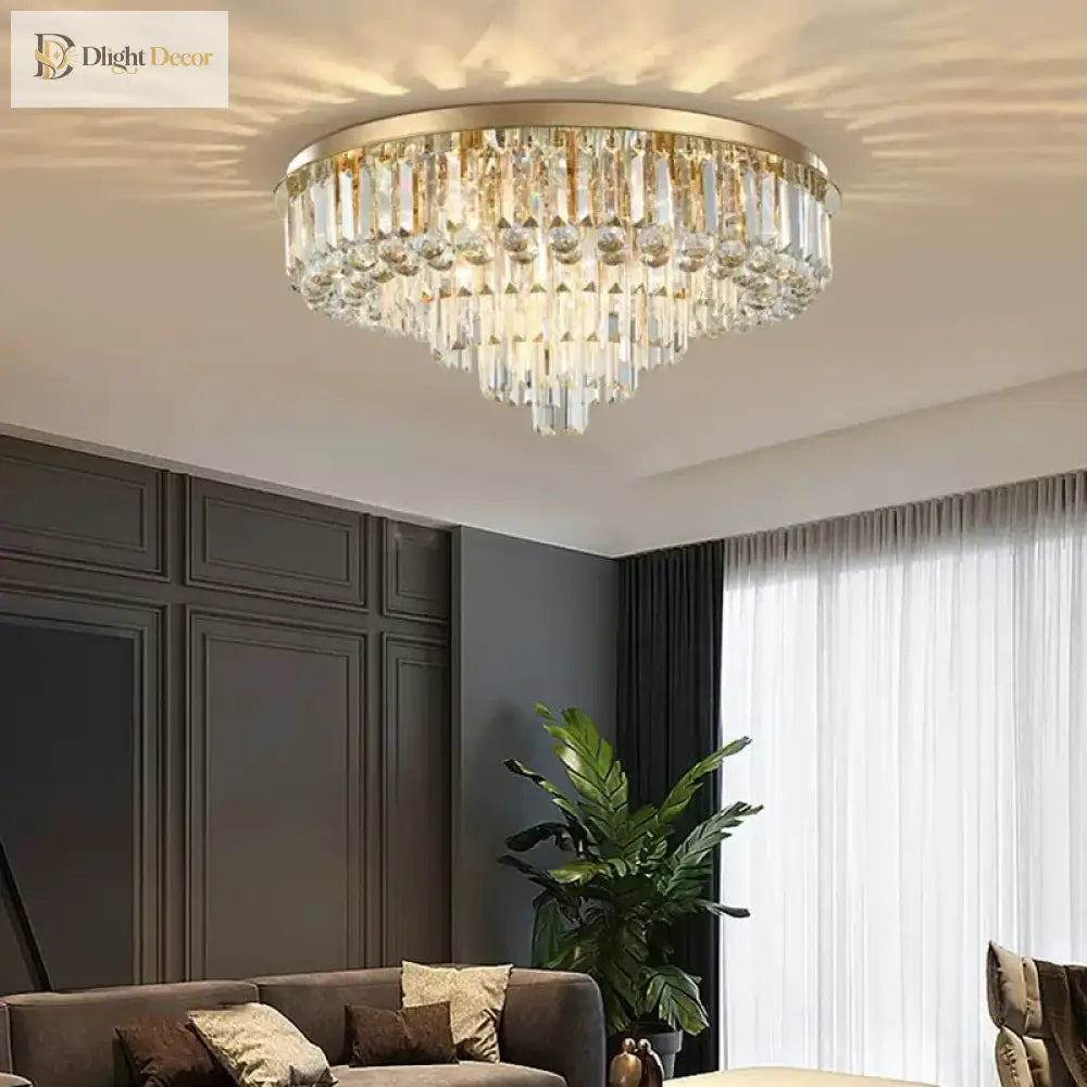 Modern Led Crystal Ceiling Chandelier - Creative Home Decor Lamp In Round Luxury Design (Black Gold