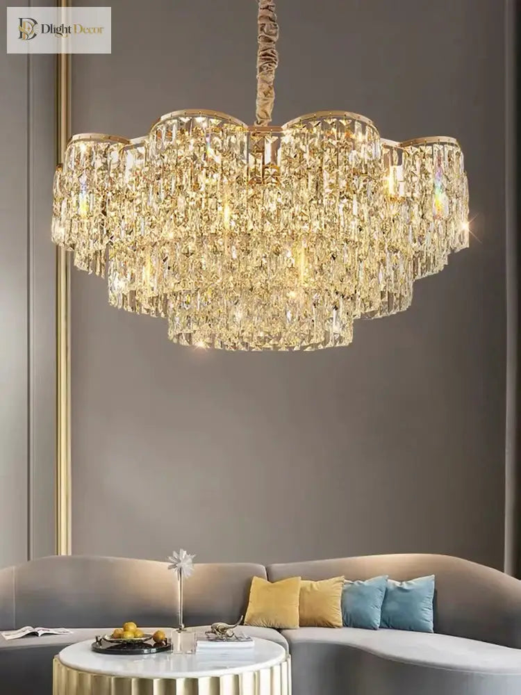 New Design Light Luxury Clean Crystal Chandelier Living Room Lamp Modern Simple Atmosphere Golden