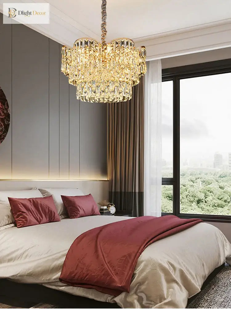 New Design Light Luxury Clean Crystal Chandelier Living Room Lamp Modern Simple Atmosphere Golden
