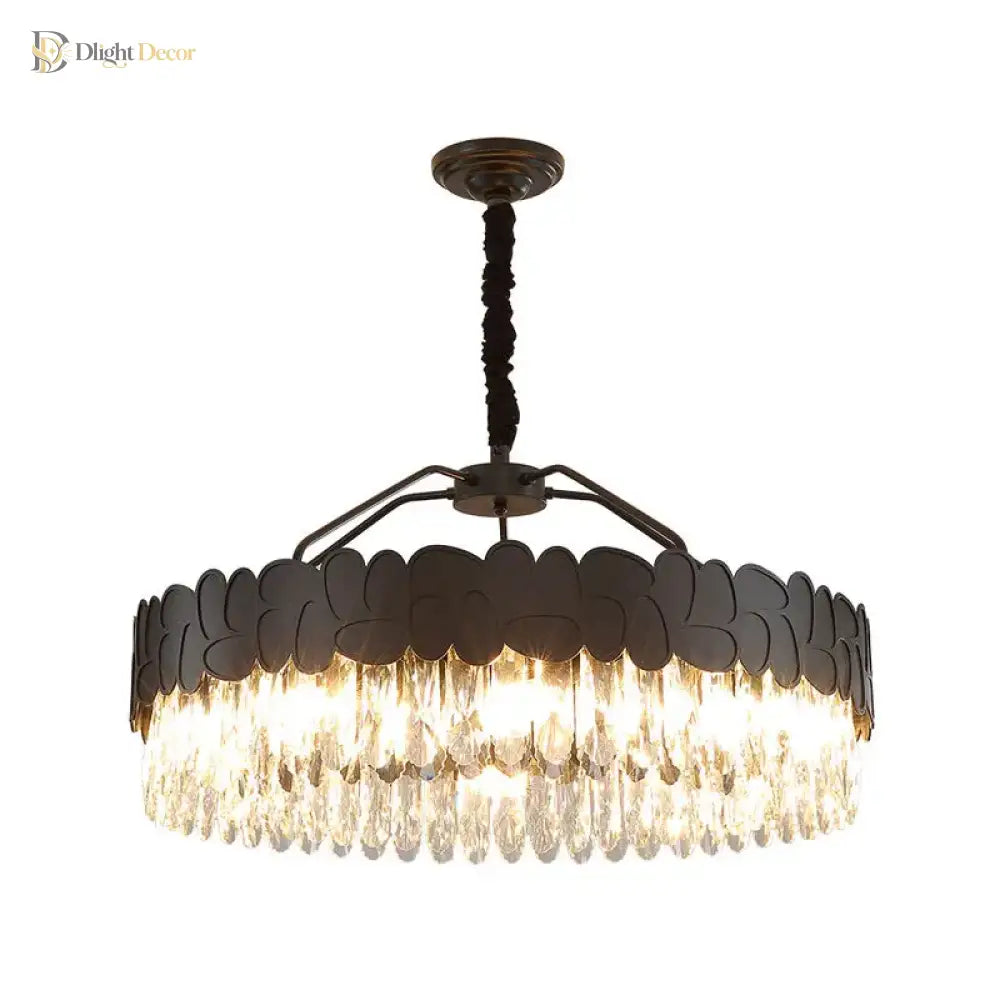 New Design Creative Black/Gold Hall Bedroom Crystal Round Chandelier Modern Rectangular Dining Room