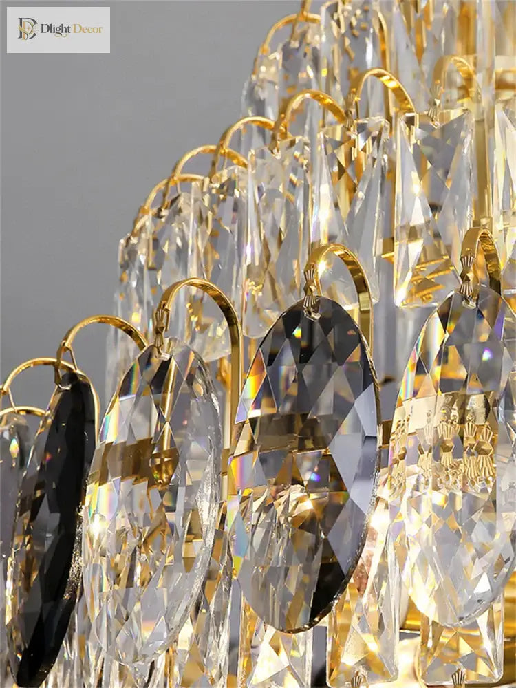 Modern Luxury Staircase Chandelier - Golden Elegance With Crystal Accents For Duplex Buildings High