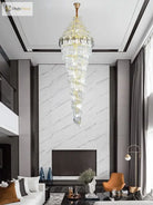 Modern Luxury Staircase Chandelier - Golden Elegance With Crystal Accents For Duplex Buildings High