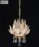 Gold crystal chandelier with lotus centerpiece and dangling clear crystal ornaments
