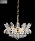 Lotus crystal chandelier with gold frame and faceted clear crystal drops