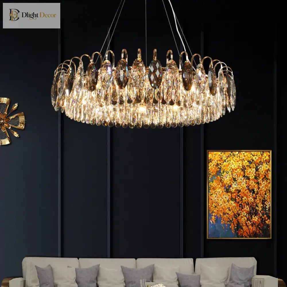 New Modern Crystal Chandelier - Luxurious Home Decor Lighting In Round Gold Design With Led