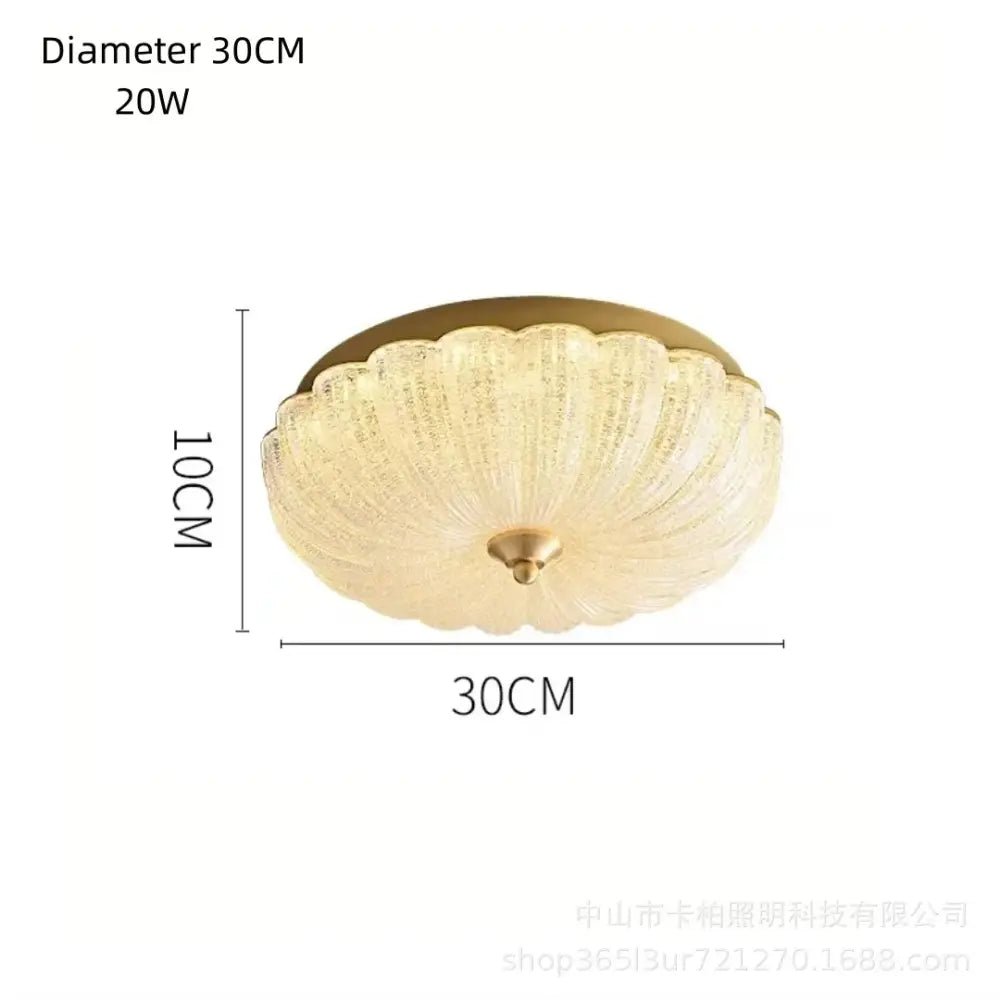 30 cm crystal-style acrylic LED flush-mount ceiling light with scalloped diffuser and brass cap